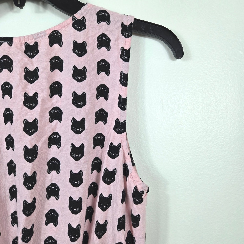 Mimi Chica Women Pink Allover Black Cat Print Sleeveless Mini Dress Large Kawaii - Picture 7 of 8
